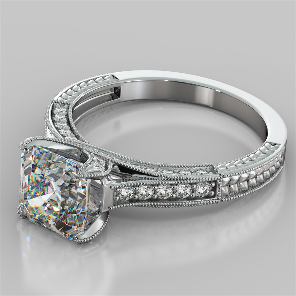 Asscher Cut Vintage-Style Engagement Ring (Center Stone: 2.0 CT, Cut: Excellent, Clarity: VVS-1)