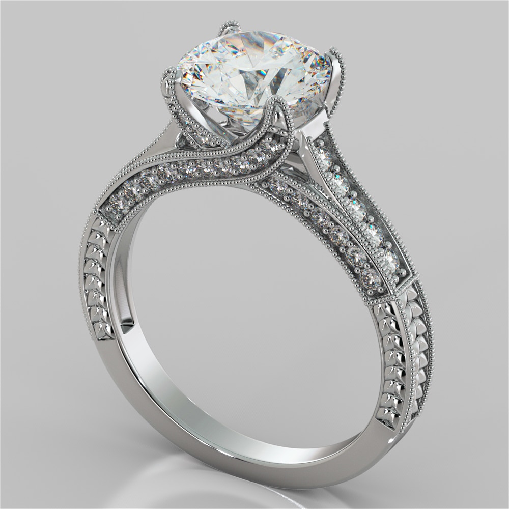 2.50Ct Antique-Style Round Cut Engagement Ring in 14K White Gold