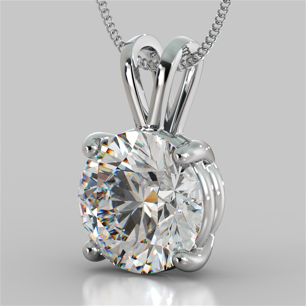 3.0Ct Round Cut Solitaire Pendant in 14K White Gold With Diamond Cut Cable Chain