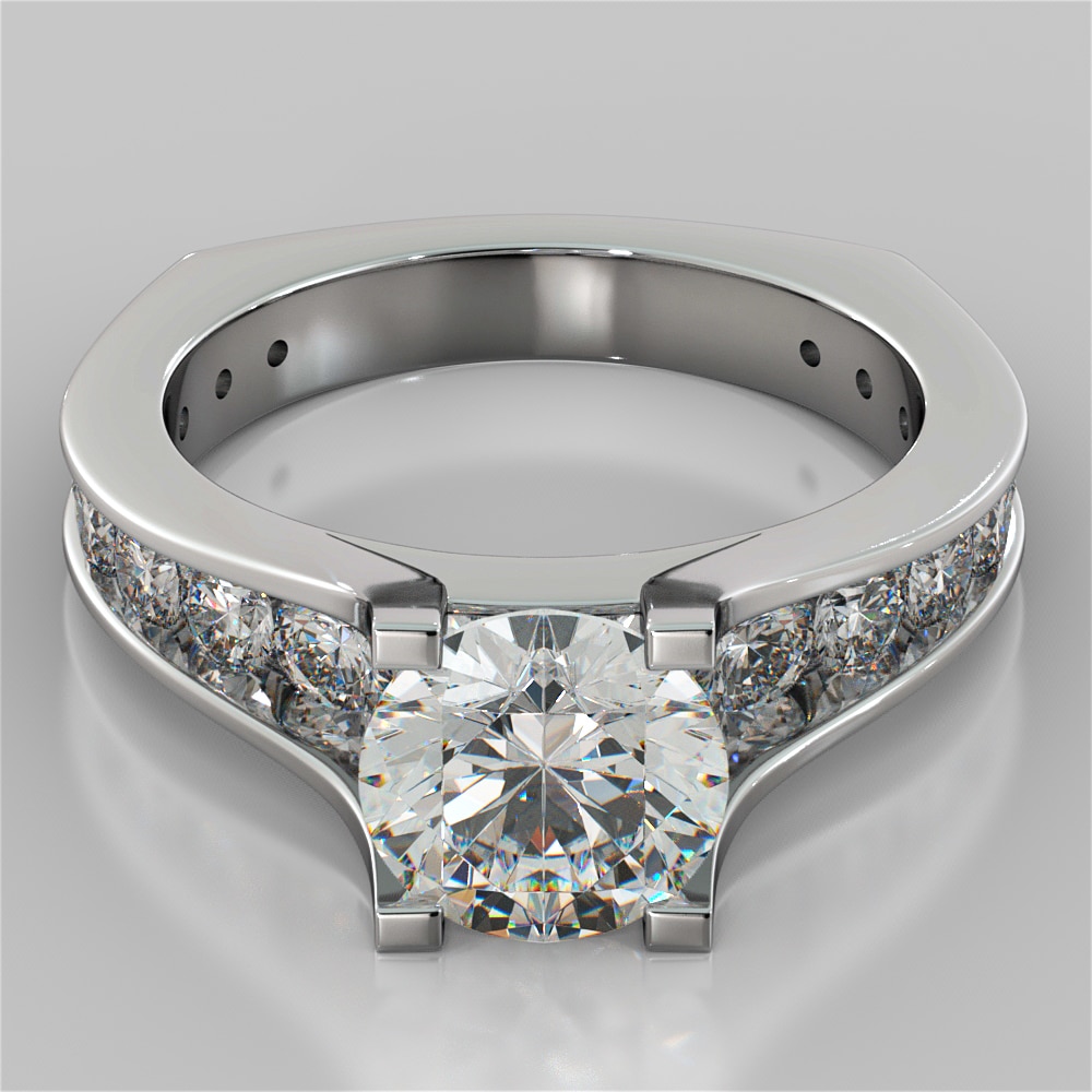 Round Cut Euro Style Engagement Ring with Channel Set Accents (Center Stone: 2.0 Ct, Cut: Excellent, Clarity: VVS-1)